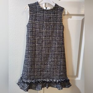 Elegant Tweed Plaid Kids Dress with Ruffled Hem